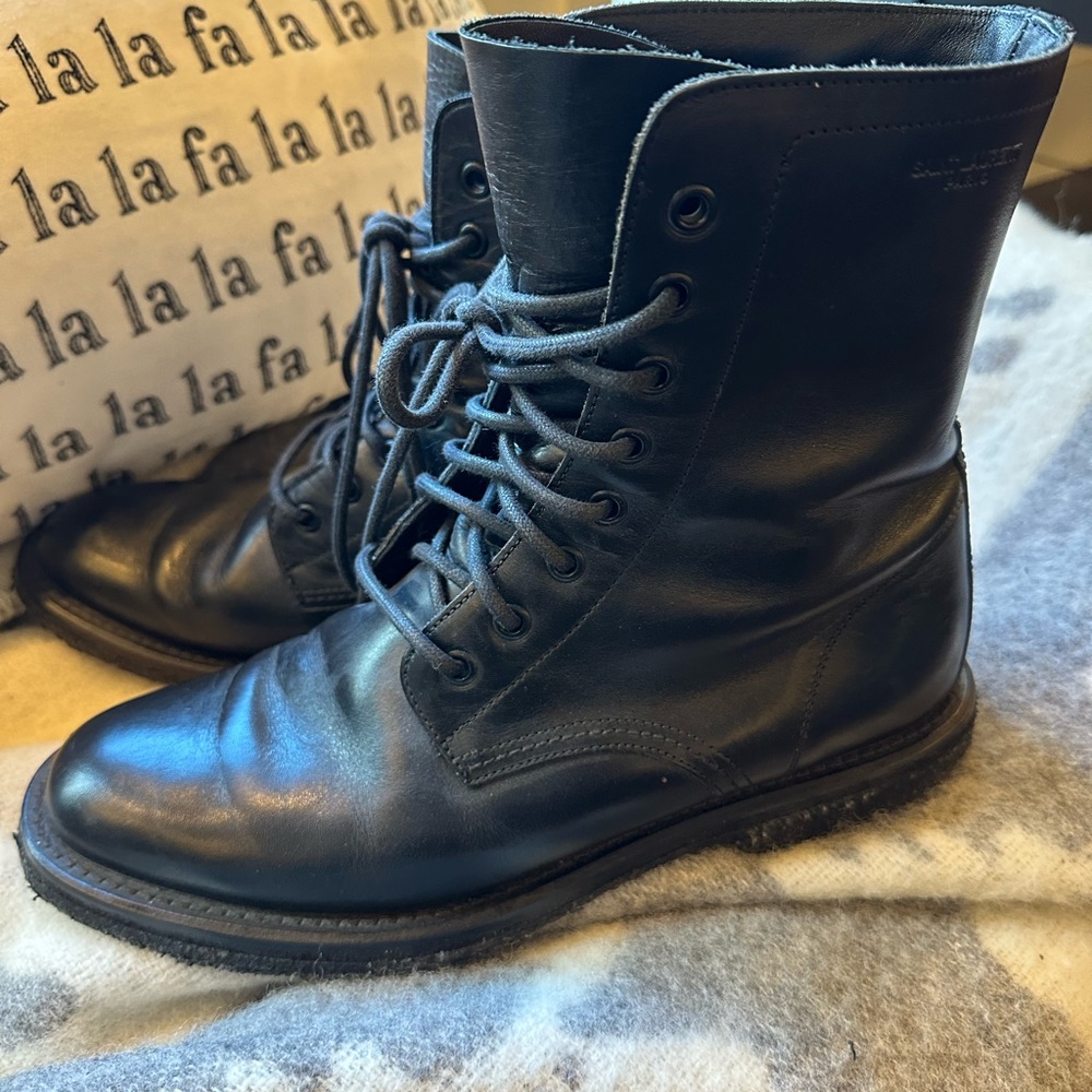Saint Laurent Black Combat Boots Leather